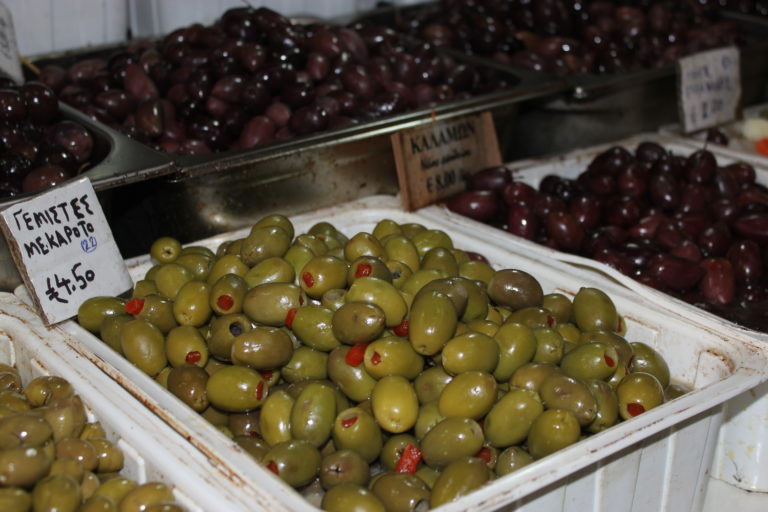 Olives by the bucket load at Athens Central Market